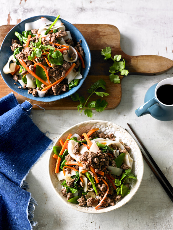 beef and rice noodle stir-fry