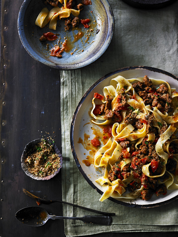 Beef sausage and cherry tomato ragu with pappardelle recipe