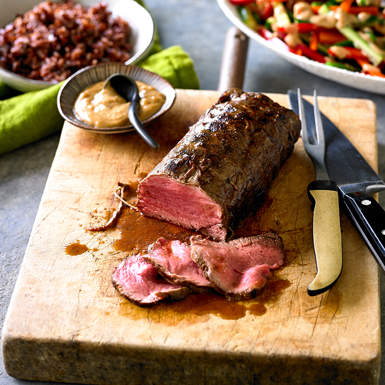 Indonesian-style eye fillet with gado gado salad