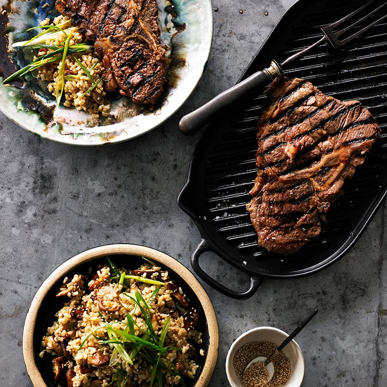 Soy and ginger y-bone with shiitake salad