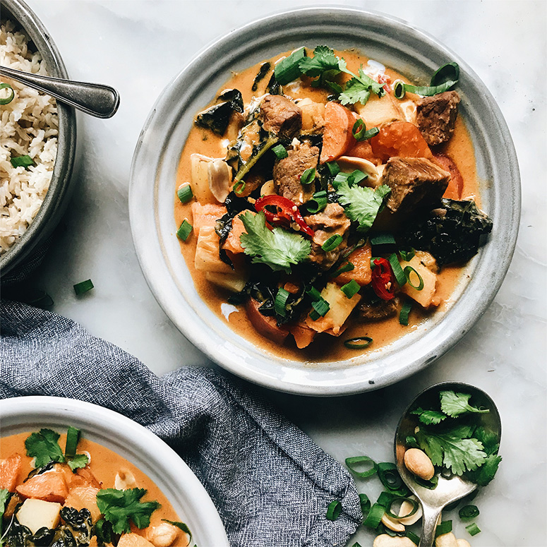 Beef Massaman curry with winter vegetables